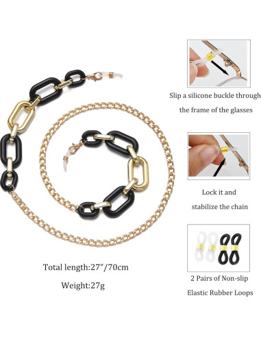 Cadena de Gafas Acrílico Negro para Mujeres - Lanyard Ajustable