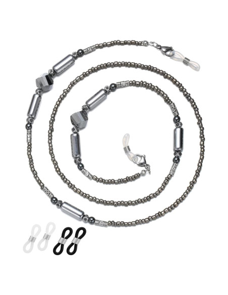 Cadena de Gafas para Mujeres Soporte con Perlas Gris Claro