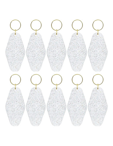 10 Llaveros Vintage Transparentes con Brillo y Anillo Dorado