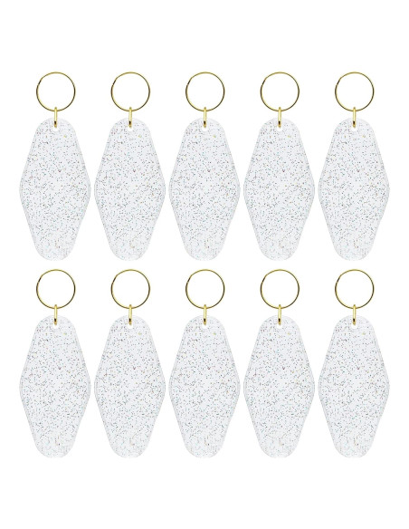 10 Llaveros Vintage Transparentes con Brillo y Anillo Dorado