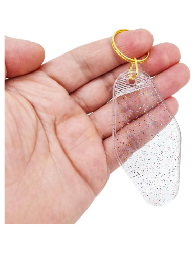 10 Llaveros Vintage Transparentes con Brillo y Anillo Dorado