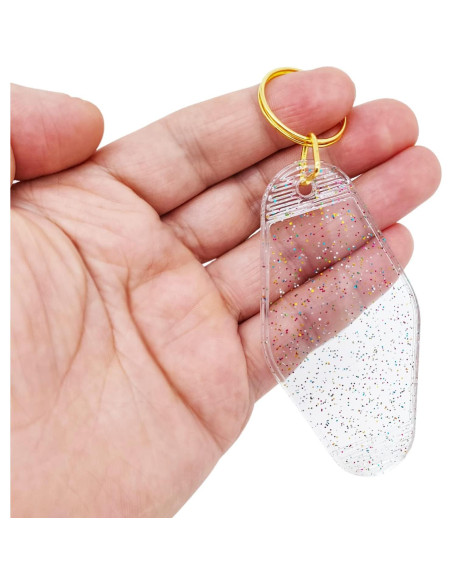10 Llaveros Vintage Transparentes con Brillo y Anillo Dorado