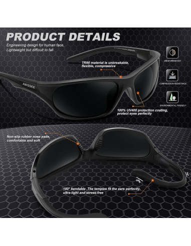 Gafas de sol polarizadas AWGSEE para hombres UV400 TR90