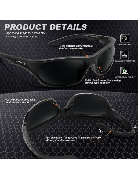 Gafas de sol polarizadas AWGSEE para hombres UV400 TR90