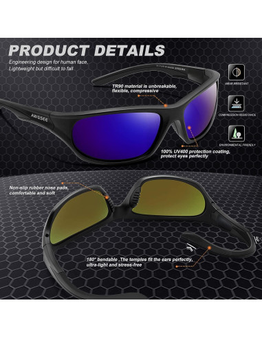 Gafas de sol deportivas AWGSEE UV400 TR90 para hombres