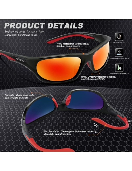 Gafas de sol deportivas AWGSEE TR90 polarizadas UV400
