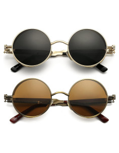 Gafas de sol redondas AIEYEZO Steampunk UV 100% bloqueadores