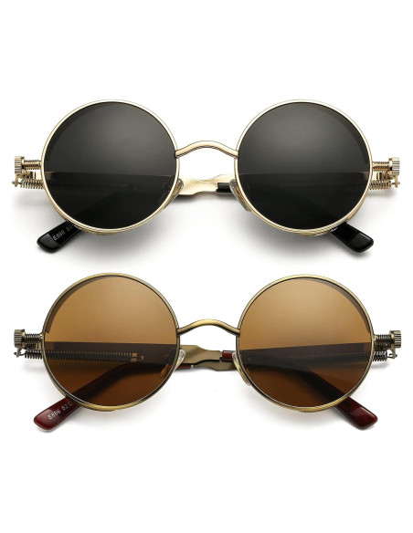 Gafas de sol redondas AIEYEZO Steampunk UV 100% bloqueadores