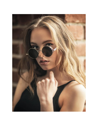 Gafas de sol redondas AIEYEZO Steampunk UV 100% bloqueadores