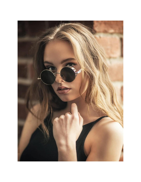 Gafas de sol redondas AIEYEZO Steampunk UV 100% bloqueadores