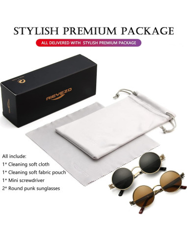 Gafas de sol redondas AIEYEZO Steampunk UV 100% bloqueadores