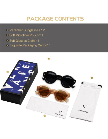 Gafas de sol polarizadas VANLINKER redondas unisex 2 piezas