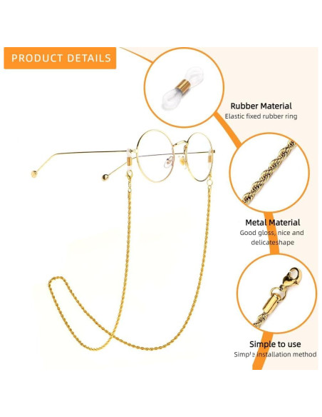 Cadena de Gafas 3 PCS Acero Inoxidable Unisex Elegante