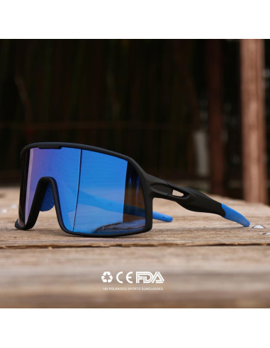 Gafas de sol deportivas polarizadas HD para ciclismo - Negro-Azul