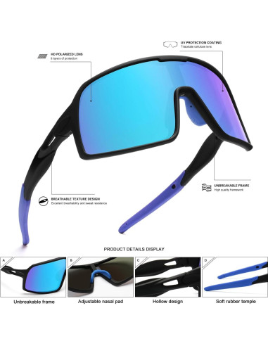 Gafas de sol deportivas polarizadas HD para ciclismo - Negro-Azul