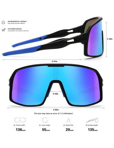 Gafas de sol deportivas polarizadas HD para ciclismo - Negro-Azul