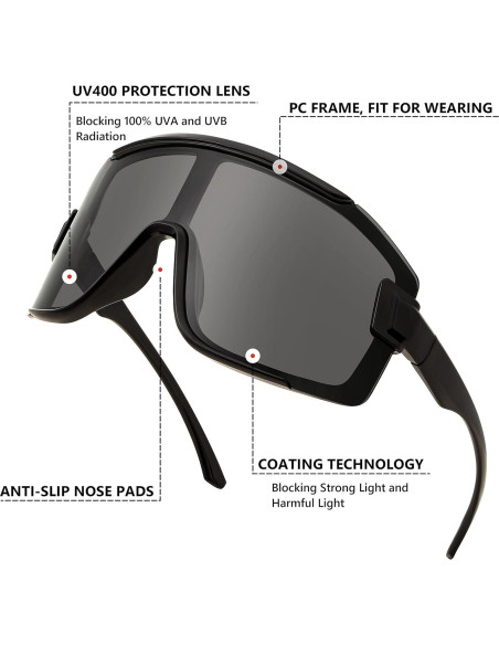 Gafas de Ciclismo FEISEDY B2944 UV400 Marco Negro