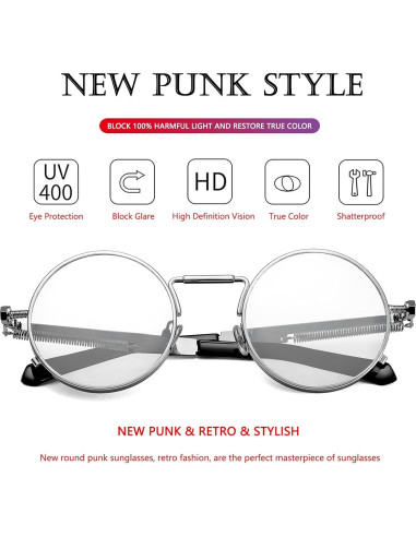 Gafas de sol redondas AIEYEZO metálicas UV 100% plata
