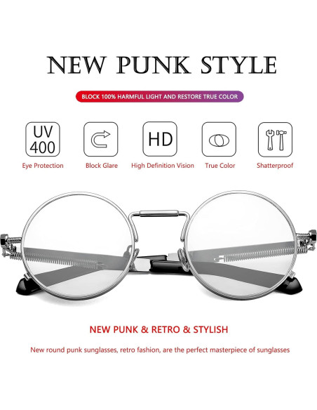 Gafas de sol redondas AIEYEZO metálicas UV 100% plata