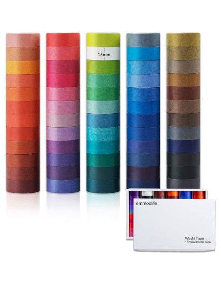 Juego de 60 Rollos de Cinta Washi Emmoolife 15mm x 3m Multicolor