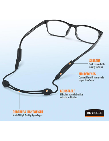 Correa para Gafas Buyisgle 3Pcs Ajustable Negro 35.56 cm