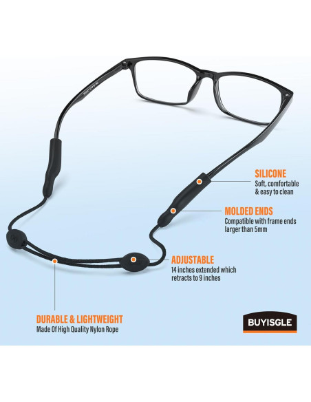 Correa para Gafas Buyisgle 3Pcs Ajustable Negro 35.56 cm