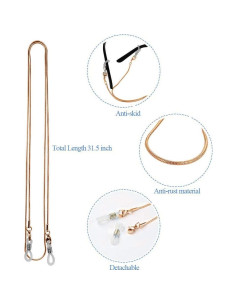 Cadena para Gafas Jmkcoz 80cm Acero Inoxidable Dorada 2