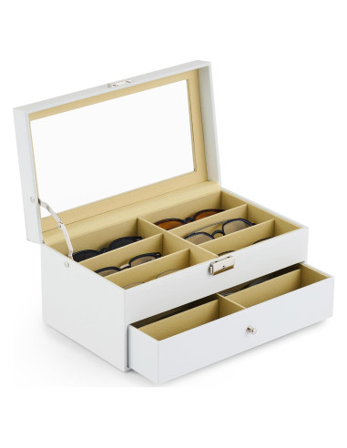 Organizador de Gafas CO-Z 12 Compartimentos Cuero Blanco