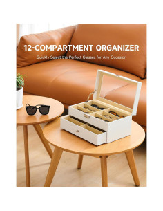 Organizador de Gafas CO-Z 12 Compartimentos Cuero Blanco 2