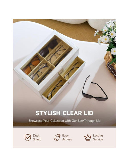 Organizador de Gafas CO-Z 12 Compartimentos Cuero Blanco