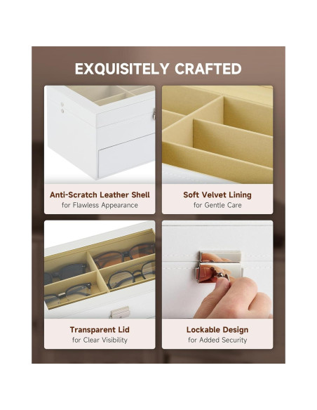 Organizador de Gafas CO-Z 12 Compartimentos Cuero Blanco