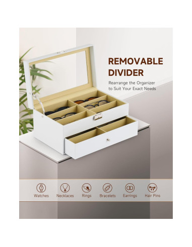 Organizador de Gafas CO-Z 12 Compartimentos Cuero Blanco