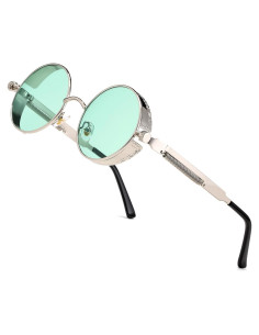 Gafas de sol redondas steampunk HJSUN10 metal verde