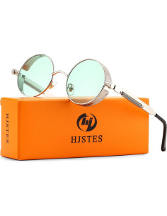 Gafas de sol redondas steampunk HJSUN10 metal verde 2