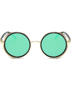 Gafas de sol redondas Dollger steampunk lente verde dorado 2