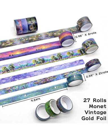 27 Rollos de Cinta Washi Vintage Monet - Decorativas 25mm y 15mm