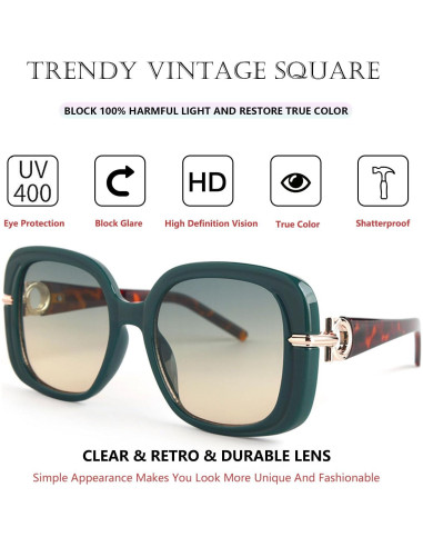 Gafas de sol cuadradas UV400 para hombres y mujeres - Verde M2
