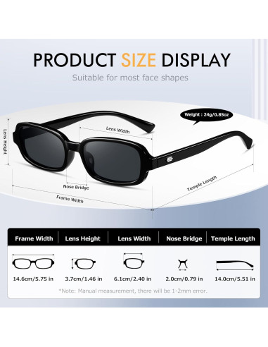 Gafas de sol rectangulares Colrea UV400 para mujeres