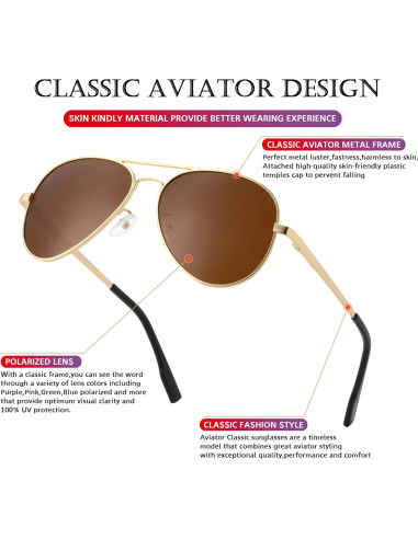 Gafas de sol aviador polarizadas PORADAY 58mm marco metal