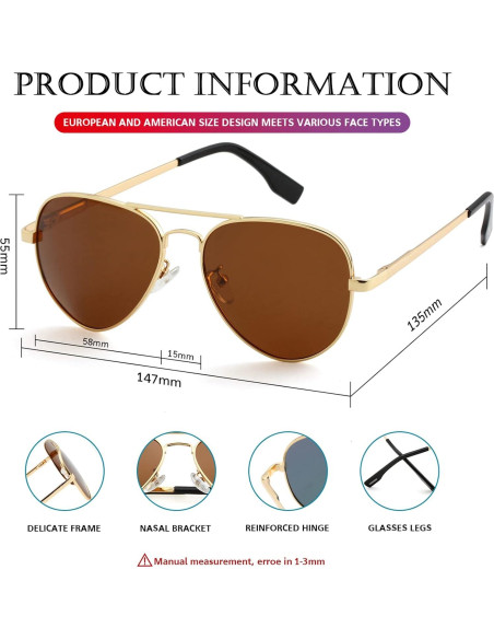Gafas de sol aviador polarizadas PORADAY 58mm marco metal Gafas de sol aviador polarizadas PORADAY 58mm marco metal