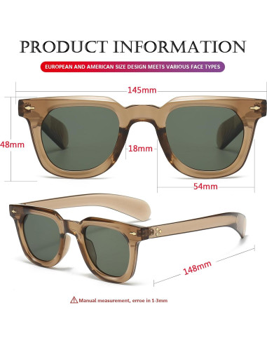 Gafas de sol cuadradas PORADAY unisex con lentes UV400