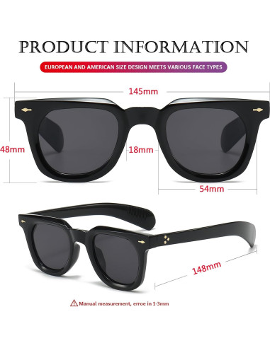 Gafas de sol cuadradas PORADAY unisex con lentes UV400