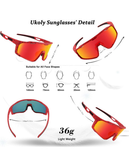 Gafas de sol deportivas Ukoly 620 con lente HD UV400 Gafas de sol deportivas Ukoly 620 con lente HD UV400