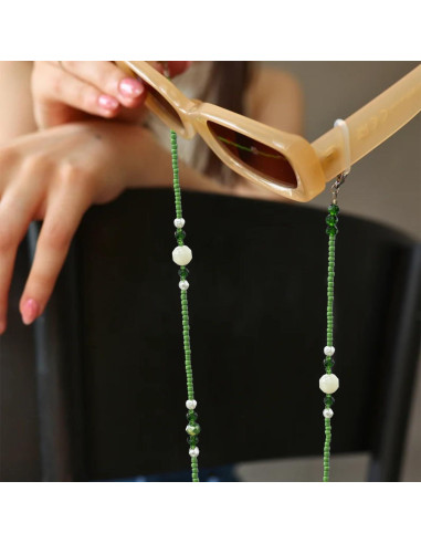 Cadena de Gafas ERNAULO Verde con Perlas 73.66 cm