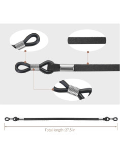 Correa para Gafas BILIONE 6 Pcs Cuero Negro Ajustable 2