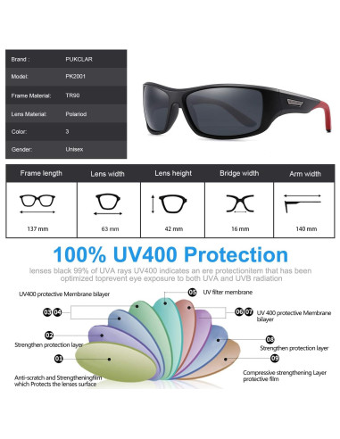 Gafas de sol deportivas PUKCLAR polarizadas UV400 63mm