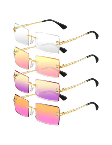 Gafas de Sol Rectangulares Sin Montura 4 Pares Coloridos