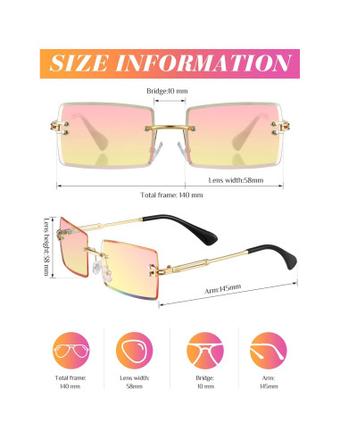 Gafas de Sol Rectangulares Sin Montura 4 Pares Coloridos