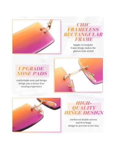 Gafas de Sol Rectangulares Sin Montura 4 Pares Coloridos