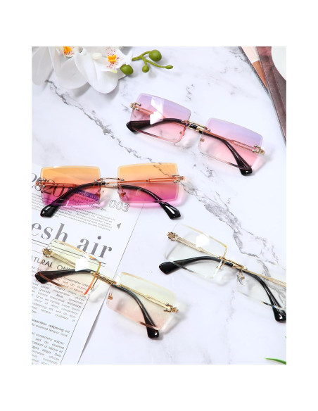 Gafas de Sol Rectangulares Sin Montura 4 Pares Coloridos Gafas de Sol Rectangulares Sin Montura 4 Pares Coloridos